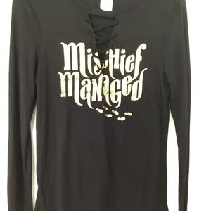 Harry Potter Mischief Mangled black shirt.